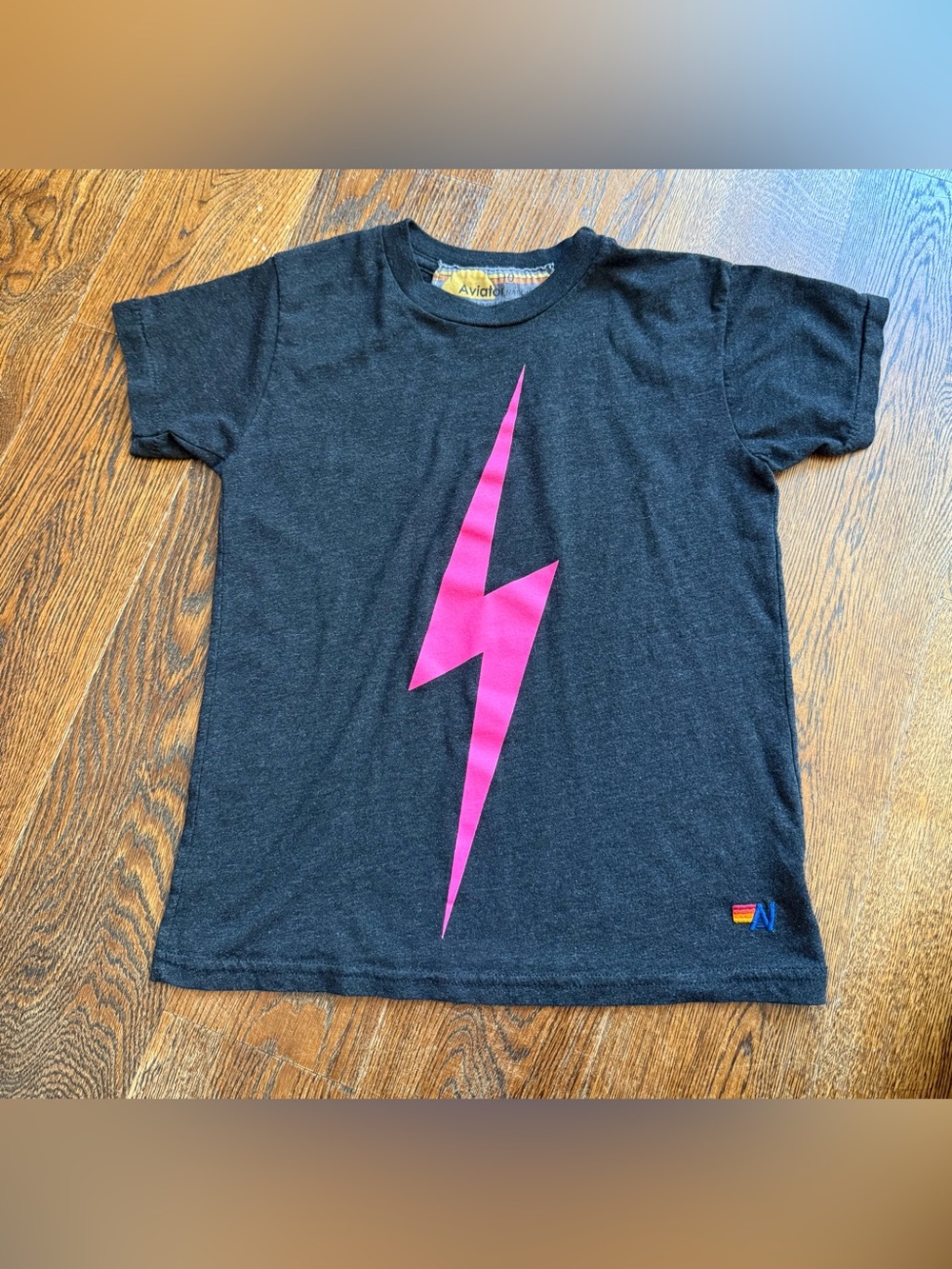 Aviator Nation Kids Black Tee with Hot Pink Lightning Bolt